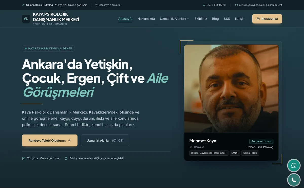 Denge teması: örnek danışmanlık merkezi sitesinin ana sayfası