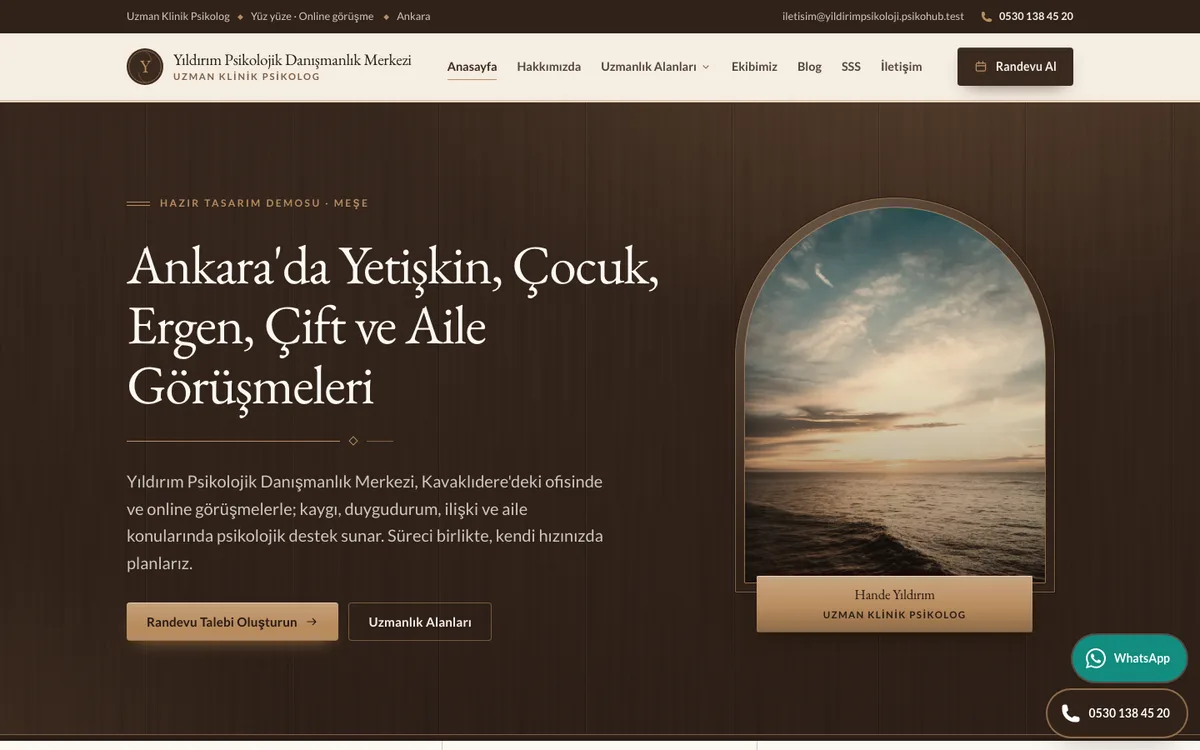 Meşe teması: örnek danışmanlık merkezi sitesinin ana sayfası