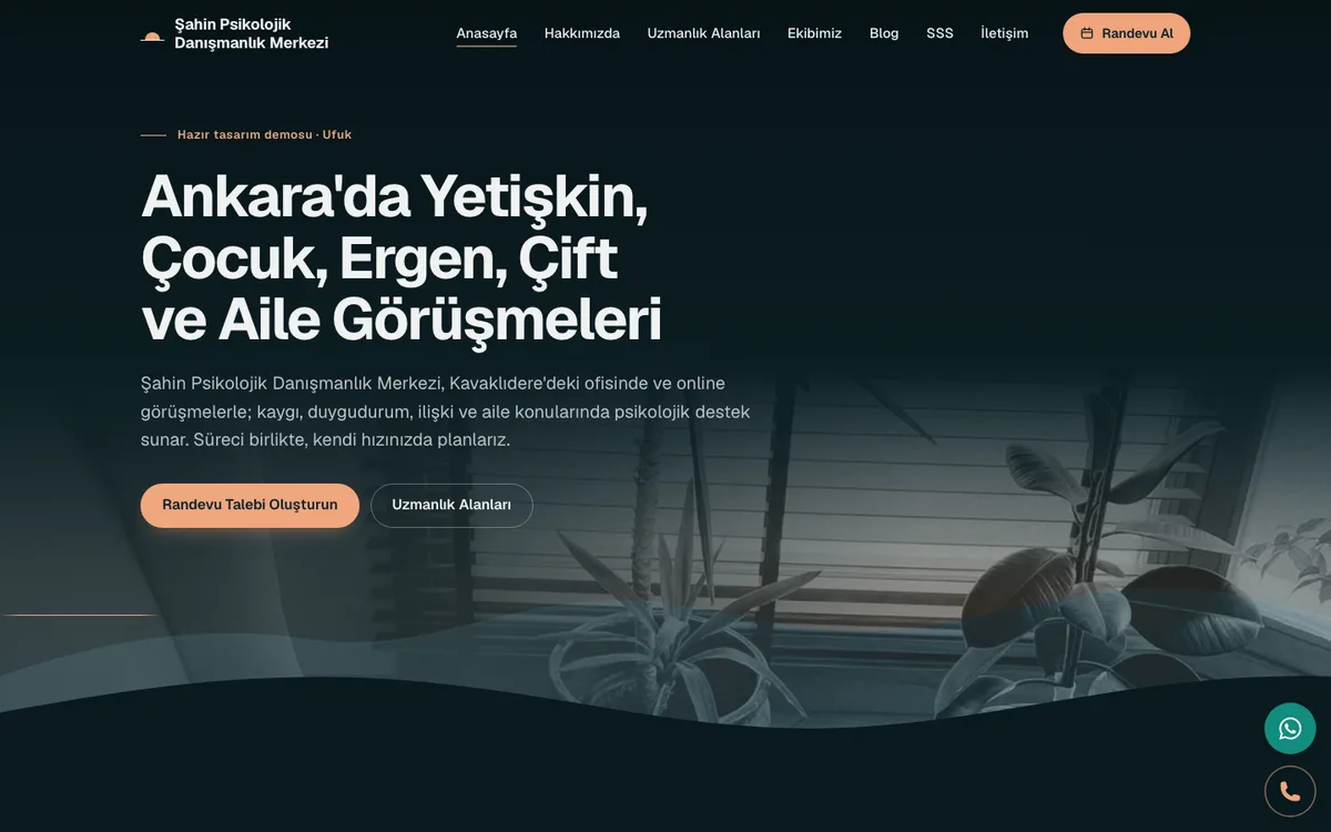 Ufuk teması: örnek danışmanlık merkezi sitesinin ana sayfası
